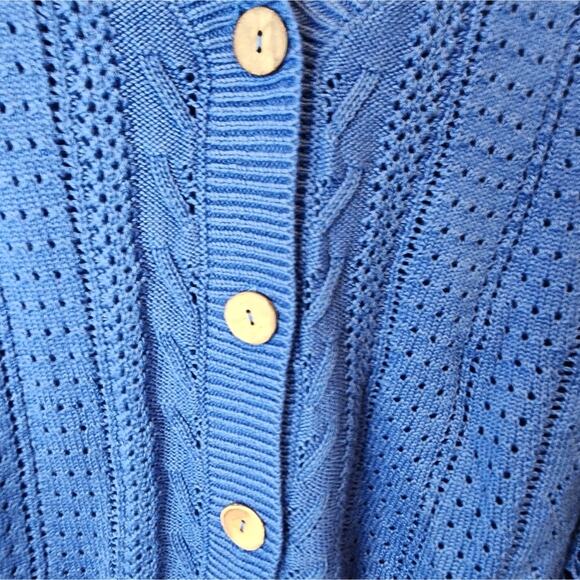 New Blue Crochet Knit Sweater Oversized Button Front Cardigan Size XL - Picture 4 of 8